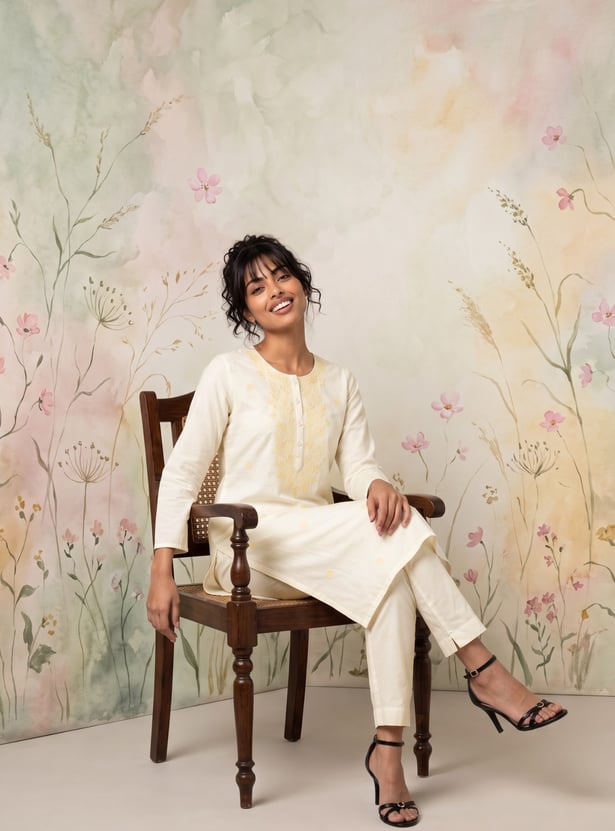 Women Embroidered Straight Kurta Set