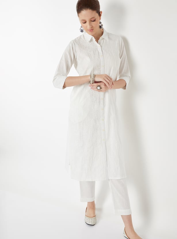 Women Embroidered Straight Kurta Set