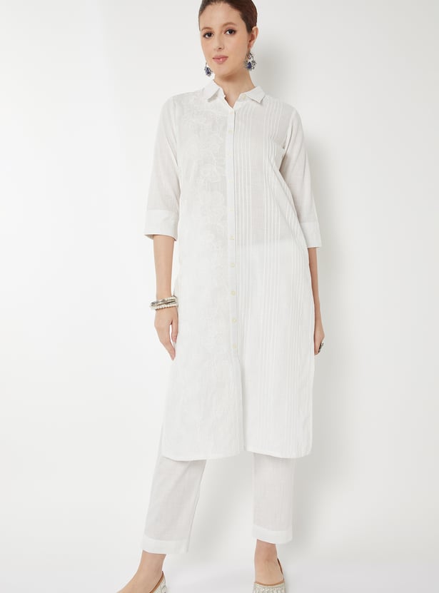 Women Embroidered Straight Kurta Set