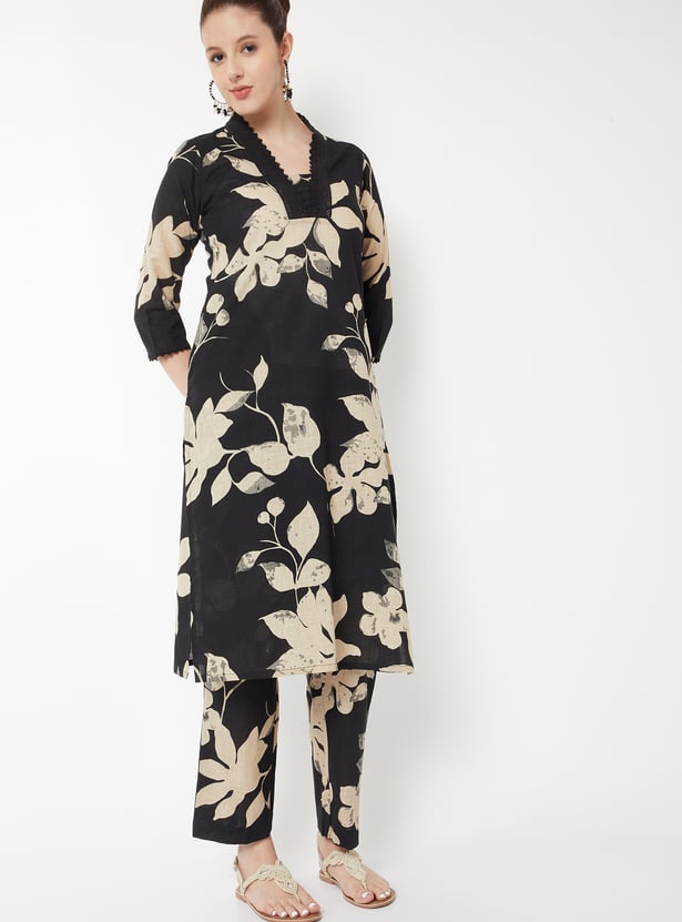 Women Floral Print Straight Kurta Set