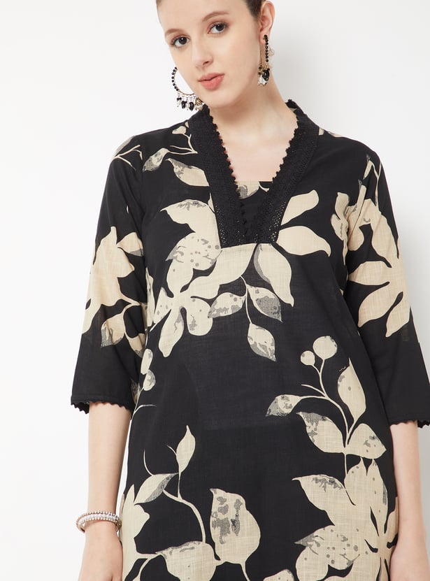 Women Floral Print Straight Kurta Set