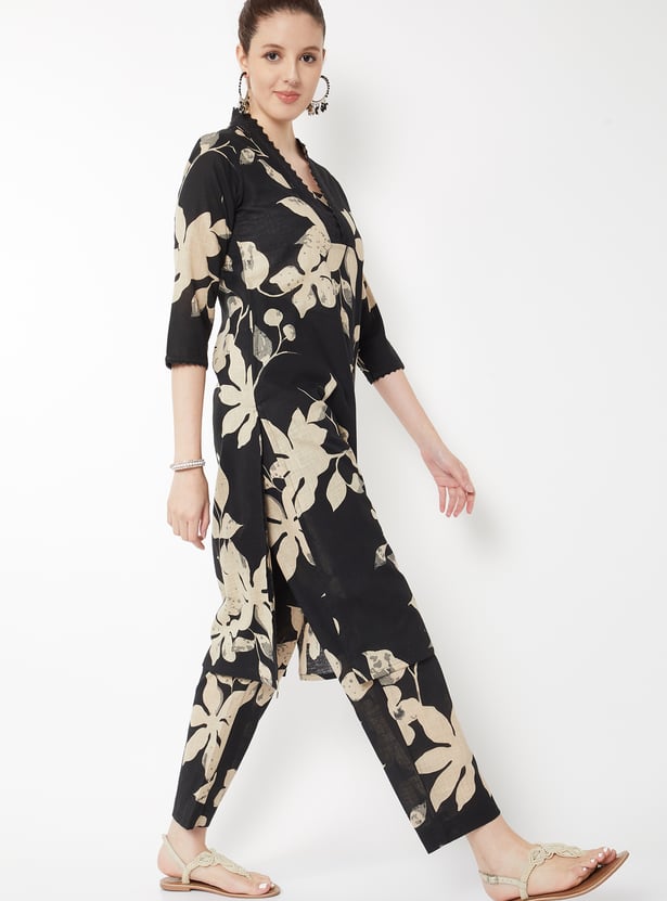 Women Floral Print Straight Kurta Set