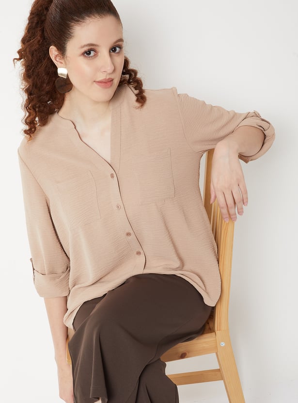 Women Textured Shirt-style Top