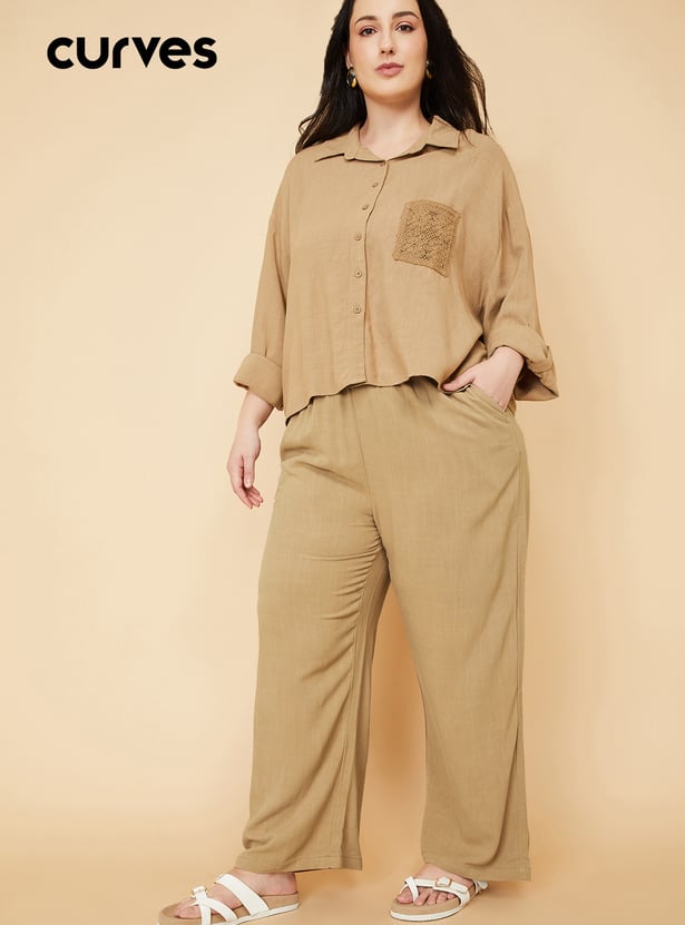 Women Solid Wide Leg Trousers