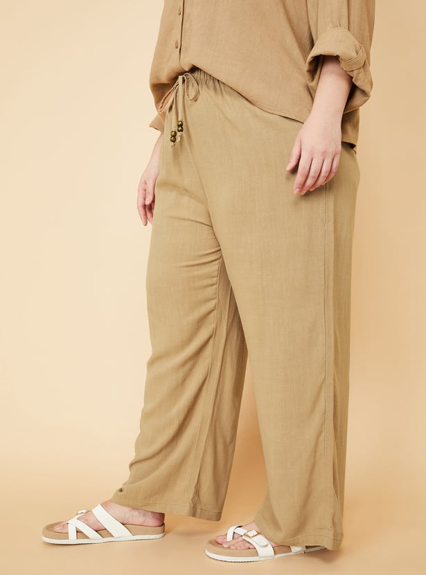 Women Solid Wide Leg Trousers