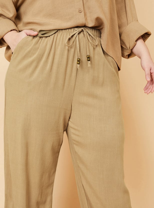 Women Solid Wide Leg Trousers