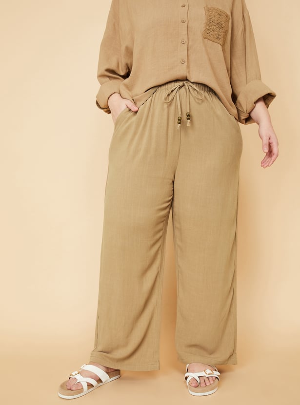 Women Solid Wide Leg Trousers