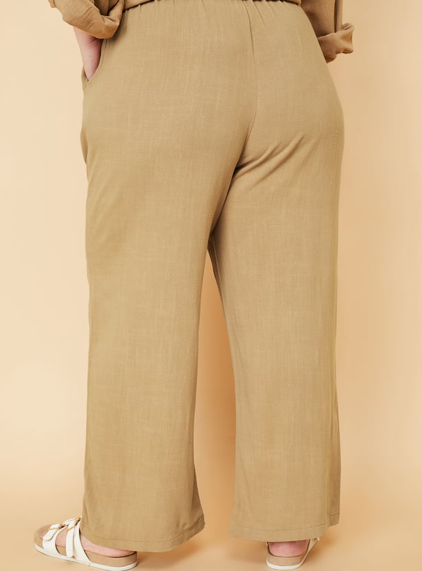 Women Solid Wide Leg Trousers
