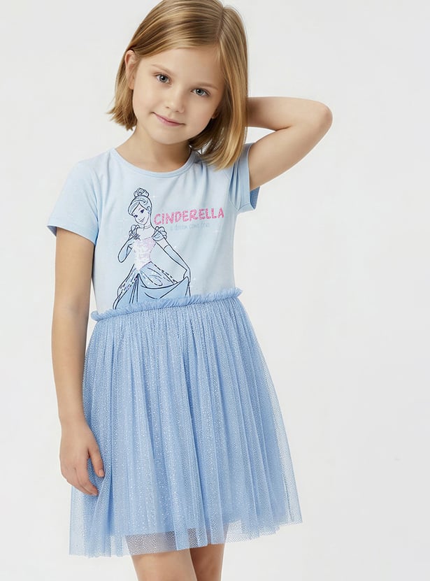 Girls Cinderella Print Tulle Dress