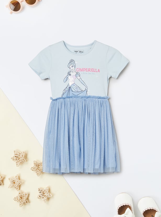 Girls Cinderella Print Tulle Dress