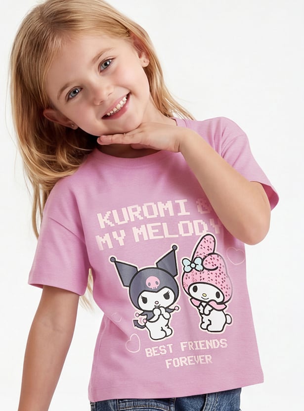 Girls Kuromi & My Melody Printed T-shirt