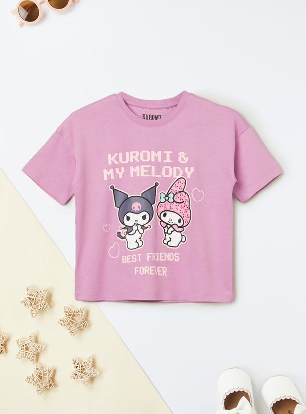 Girls Kuromi & My Melody Printed T-shirt