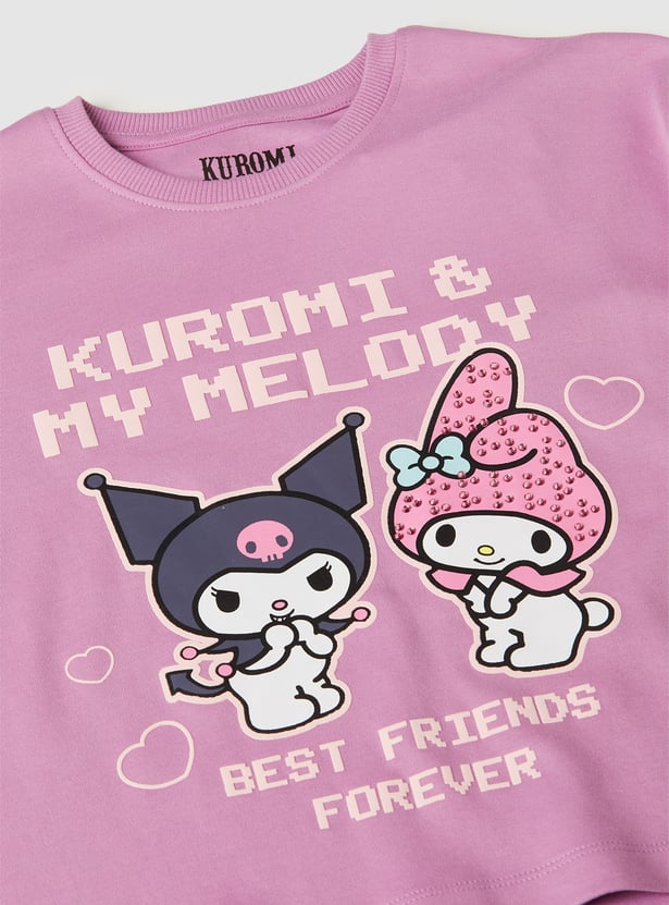 Girls Kuromi & My Melody Printed T-shirt