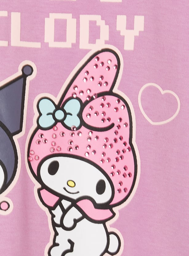 Girls Kuromi & My Melody Printed T-shirt
