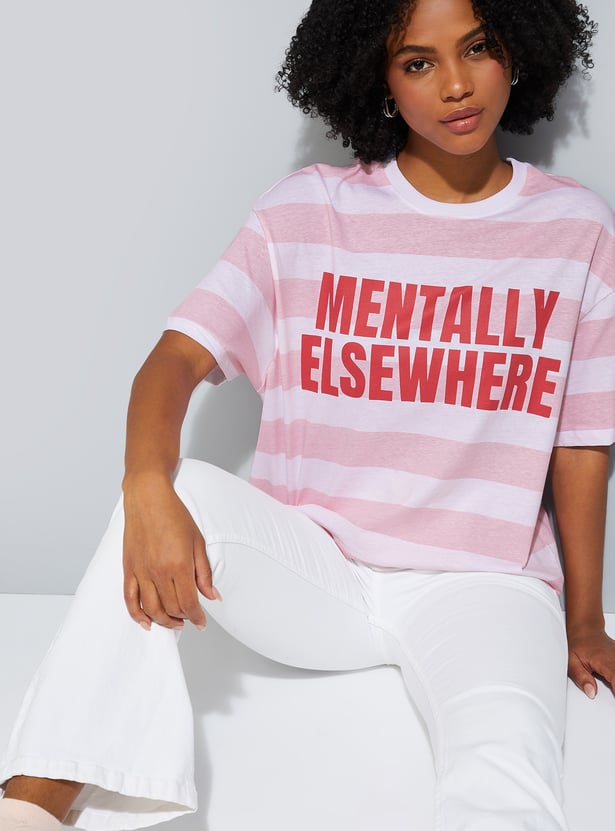 URB_N Women Striped Boxy Fit T-shirt