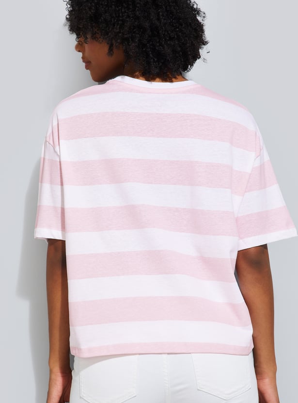 URB_N Women Striped Boxy Fit T-shirt