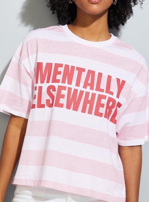 URB_N Women Striped Boxy Fit T-shirt