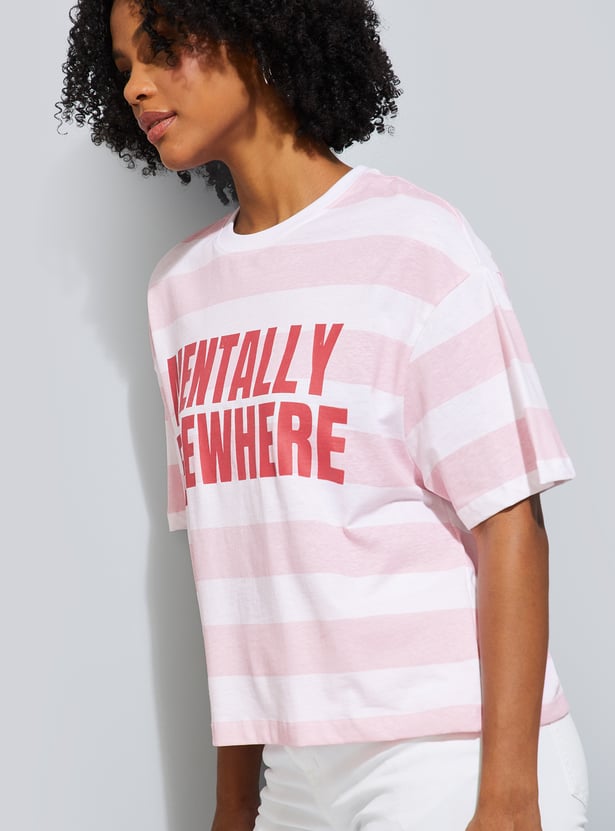 URB_N Women Striped Boxy Fit T-shirt