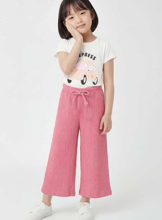 Girls Textured Wide Leg Trousers