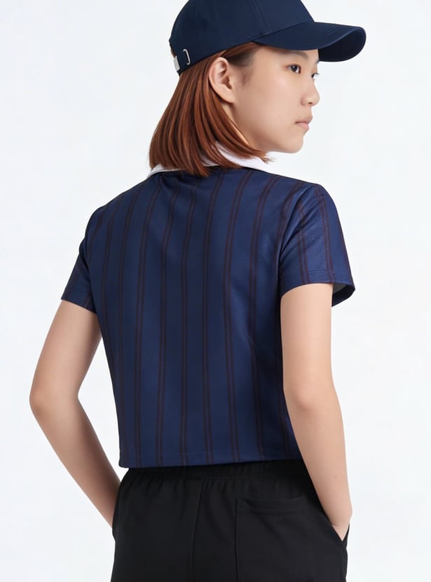 Girls Striped Johnny Collar T-shirt