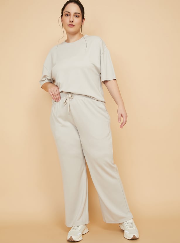 Women Solid Wide Leg Sports Track Pants