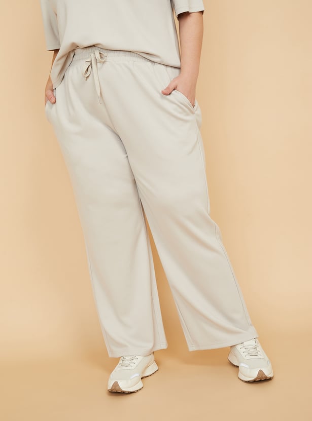 Women Solid Wide Leg Sports Track Pants