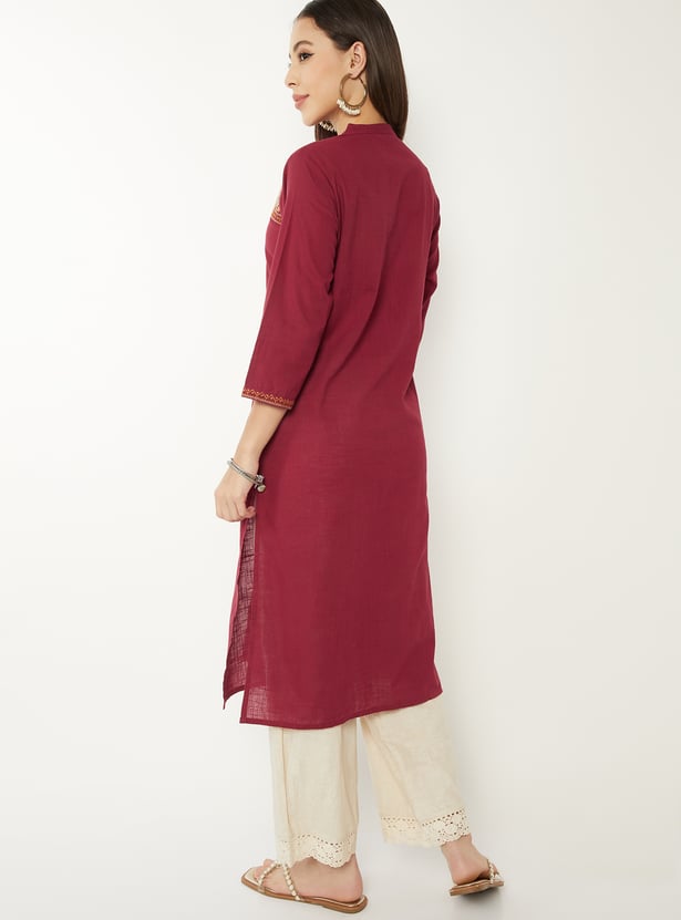 Women Embroidered Straight Kurta