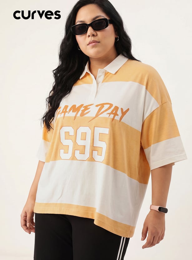 Women Striped Oversized Polo T-shirt