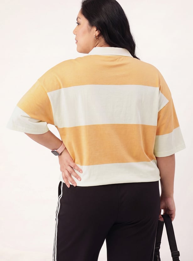 Women Striped Oversized Polo T-shirt