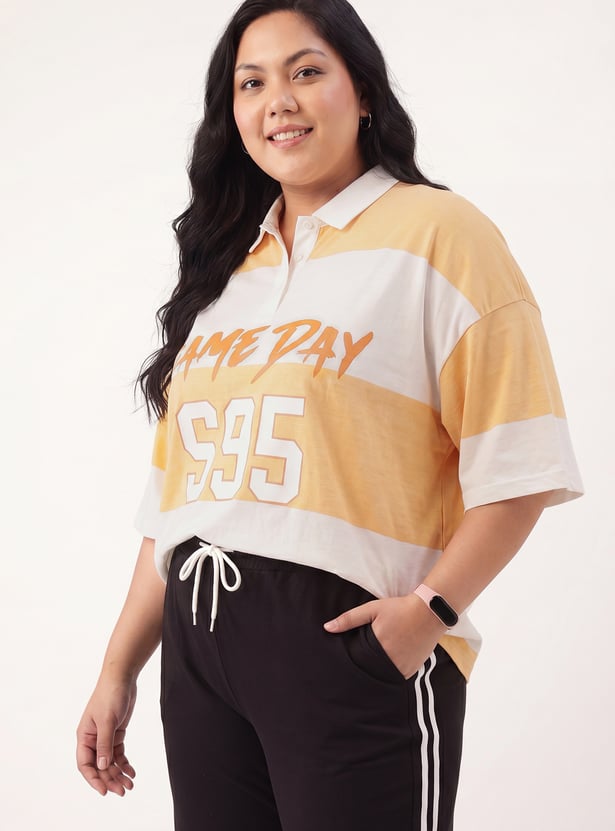 Women Striped Oversized Polo T-shirt