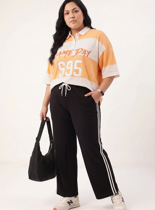 Women Striped Oversized Polo T-shirt