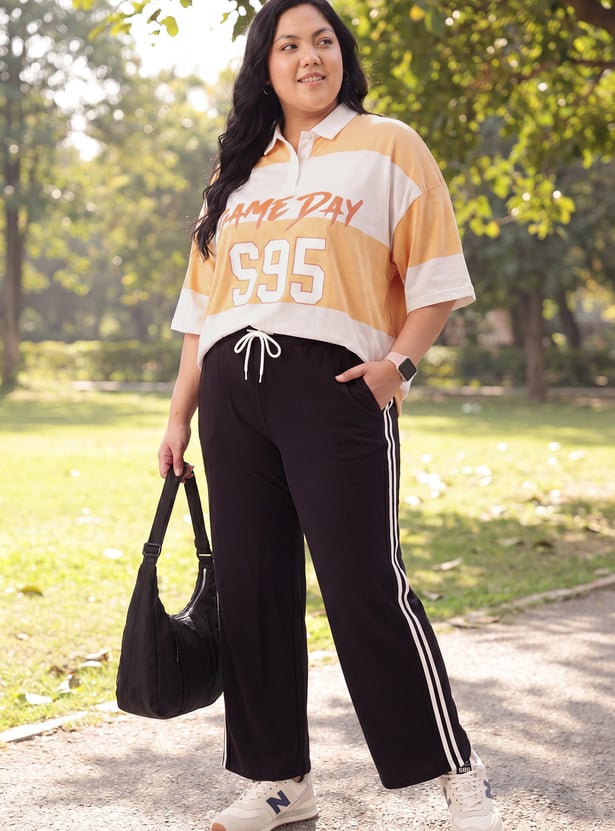 Women Striped Oversized Polo T-shirt