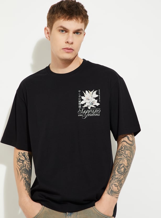URB_N Men Floral Print Oversized T-shirt