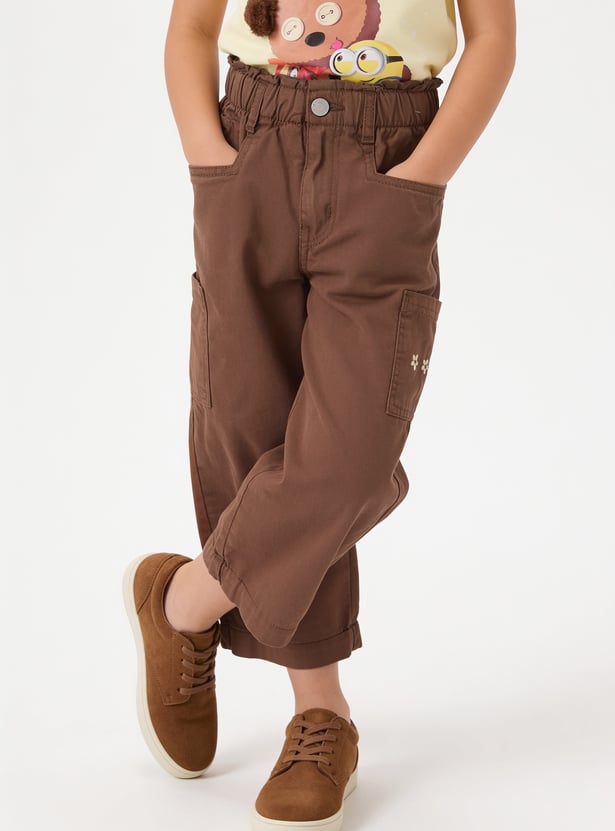 Girls Solid Wide Leg Trousers