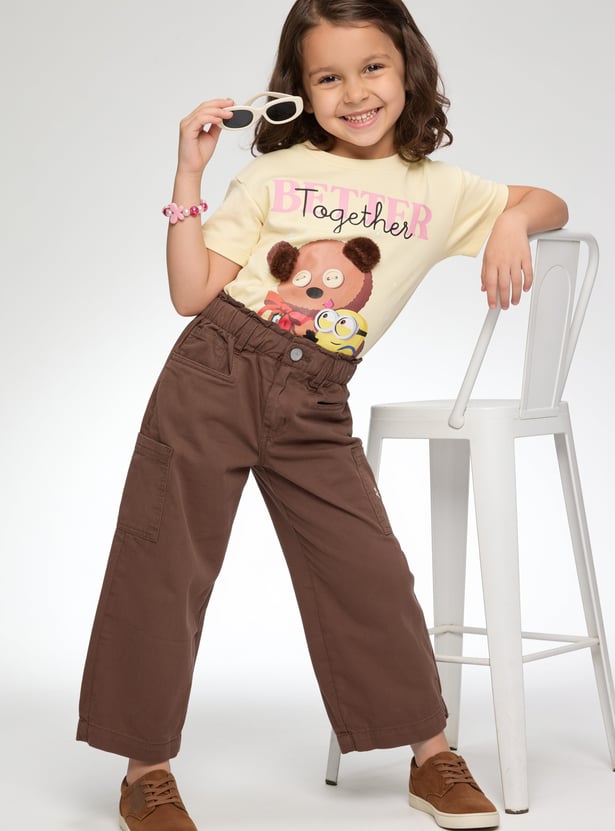 Girls Solid Wide Leg Trousers