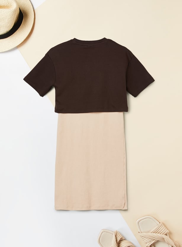 Girls Printed Dress with T-Shirt