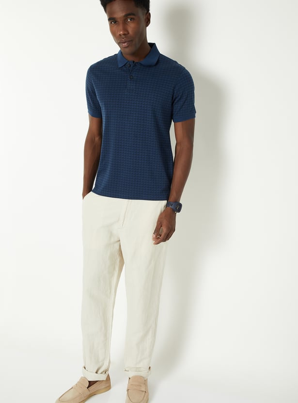 Men Houndsooth Regular Fit Polo T-shirt