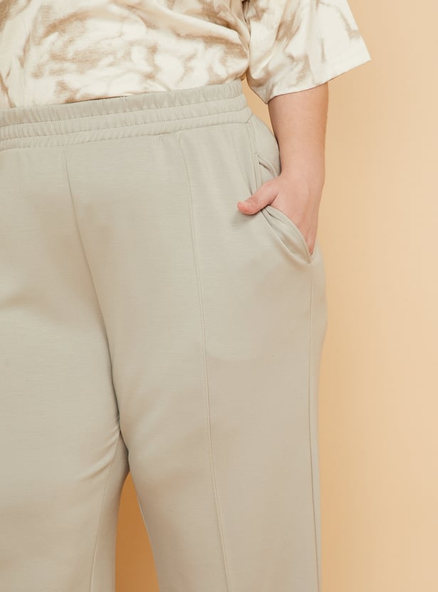 Women Solid Wide Leg Track Pants