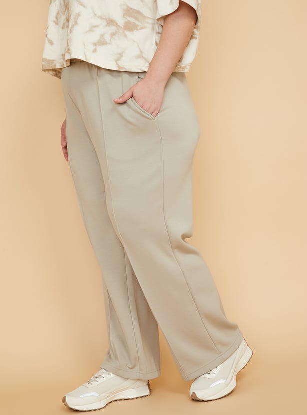 Women Solid Wide Leg Track Pants