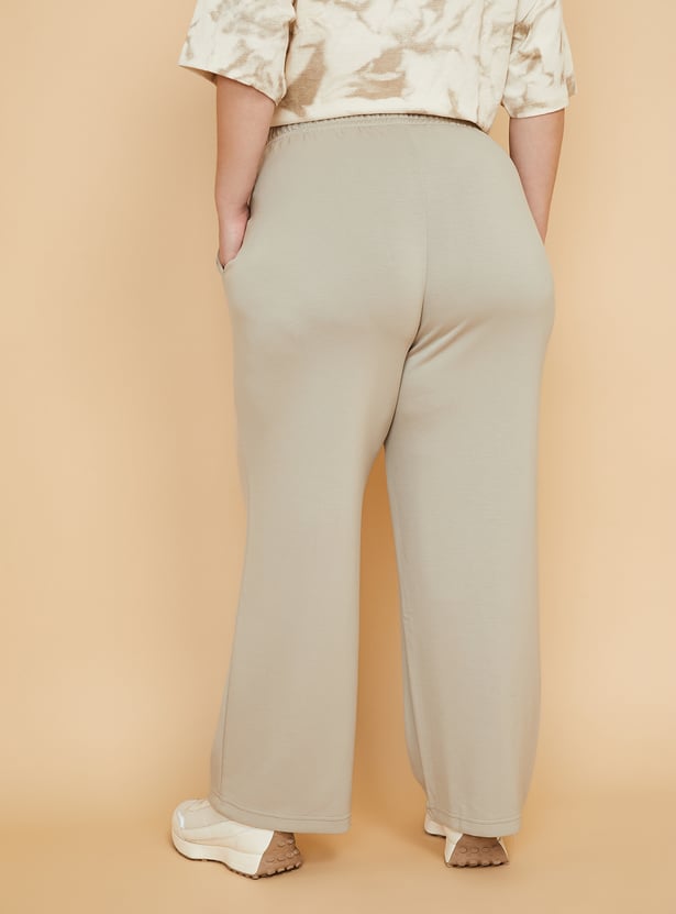 Women Solid Wide Leg Track Pants
