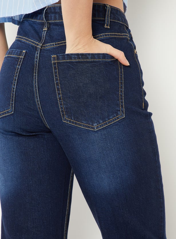 Women Dark Washed Slim Straight Jeans
