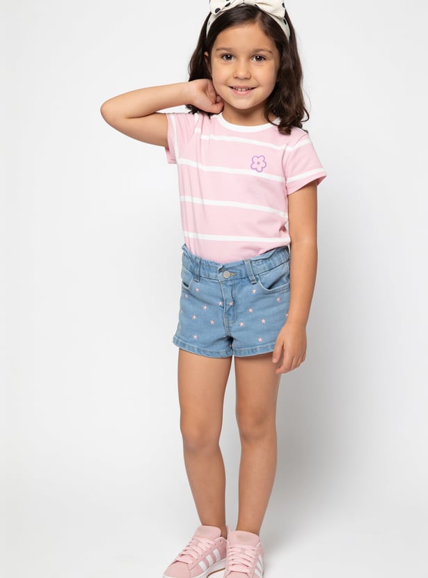 Girls Embroidered Denim Shorts