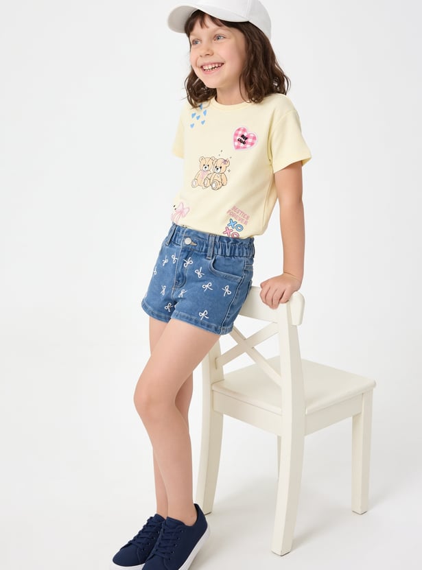 Girls Embroidered Denim Shorts