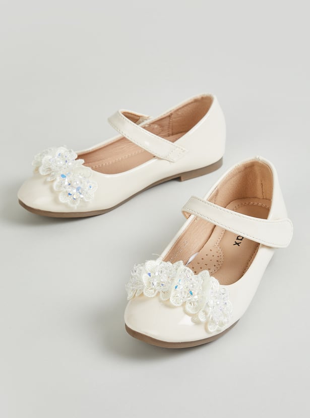 Girls Embellished Mary Janes with Velcro Closure