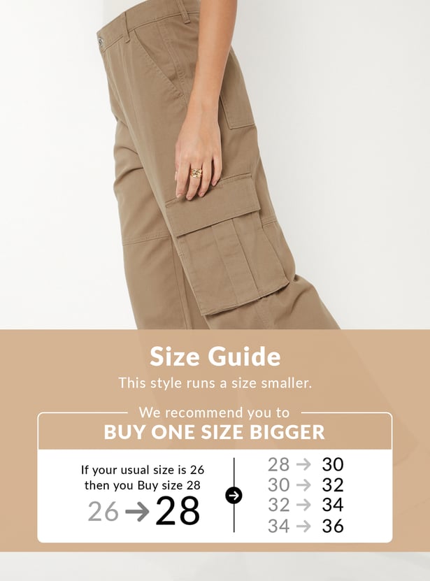 Women Solid Wide Leg Cargo Trousers