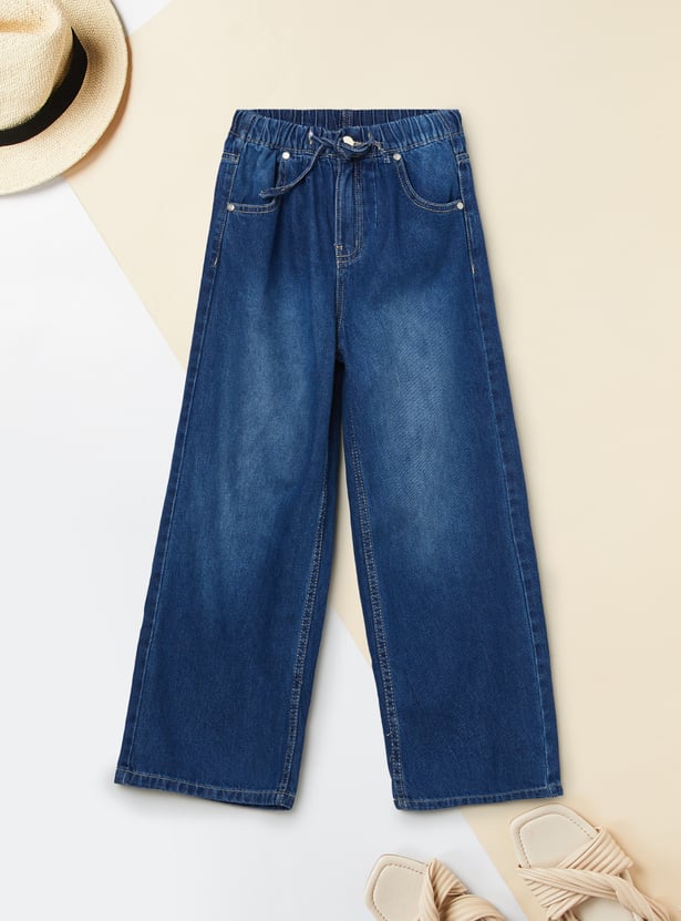 Girls Solid Wide Leg Jeans