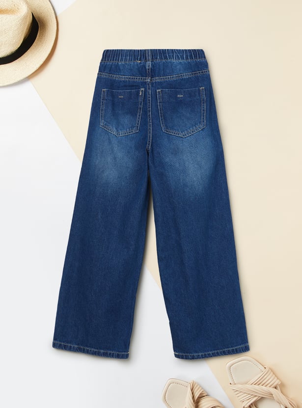 Girls Solid Wide Leg Jeans
