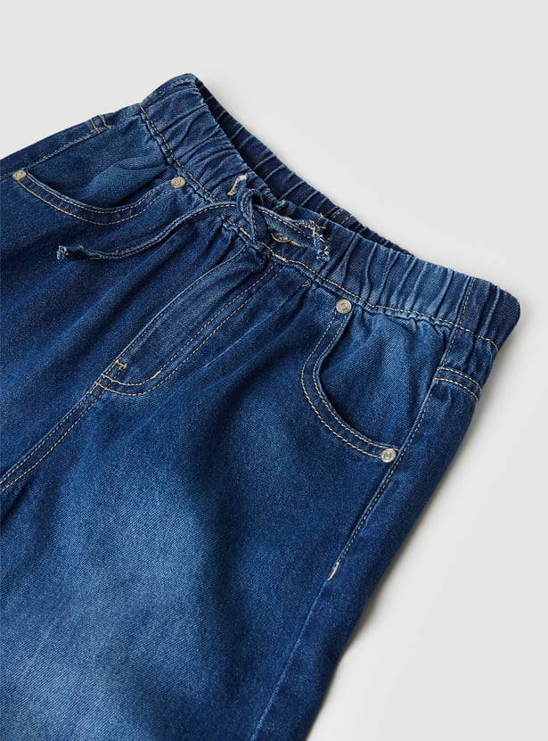 Girls Solid Wide Leg Jeans