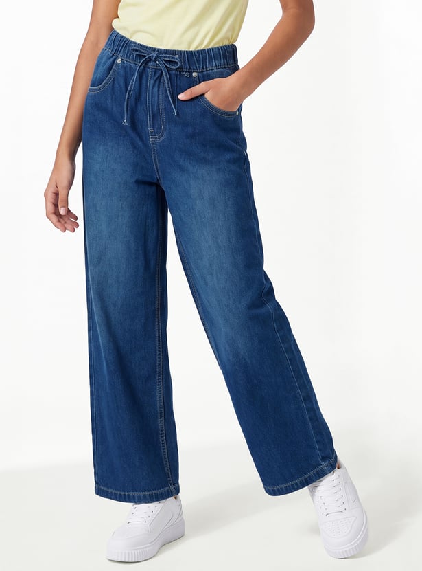 Girls Solid Wide Leg Jeans