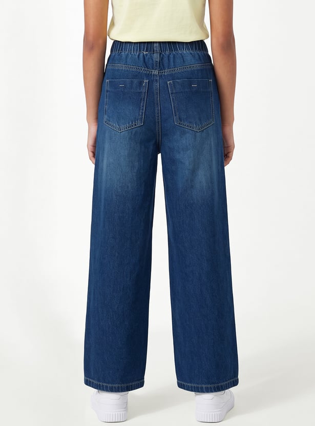 Girls Solid Wide Leg Jeans